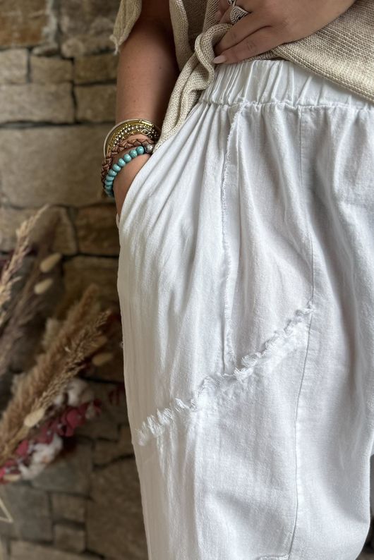 Rustic Nature Linen Blend Barrel Pant White